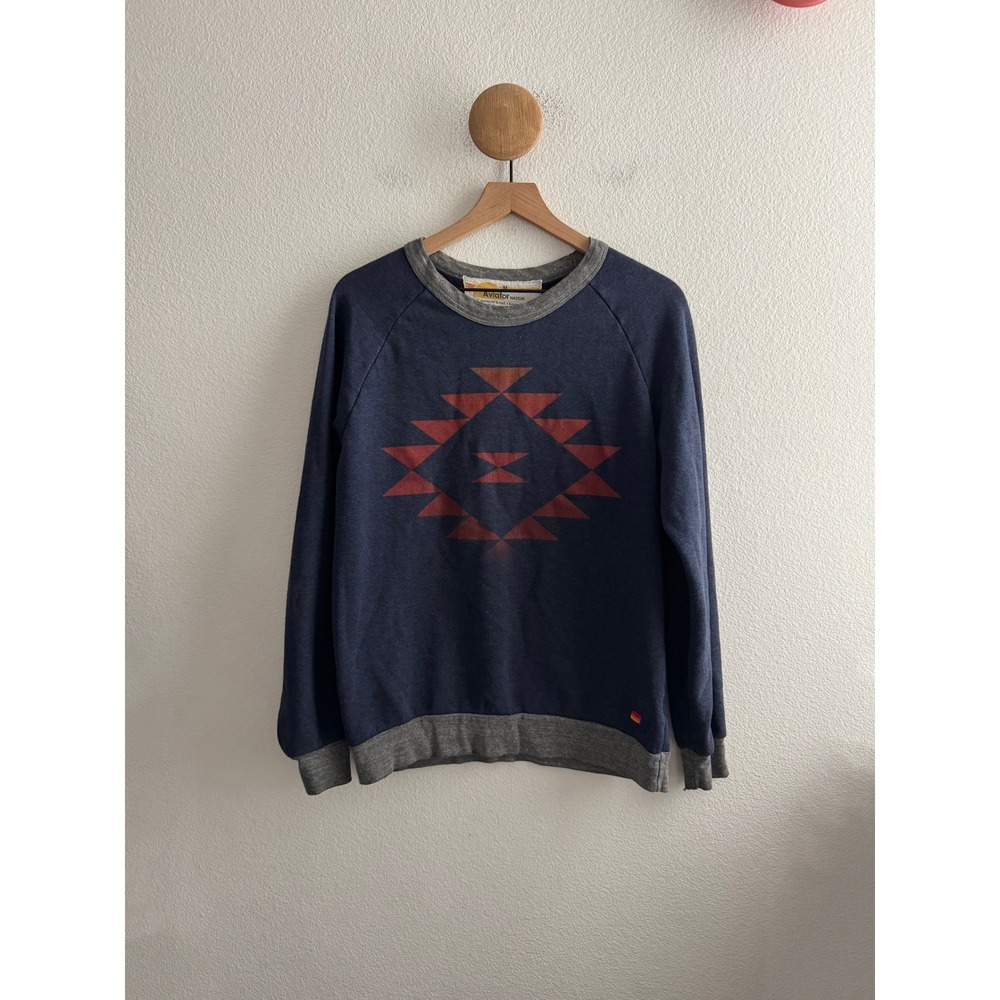 Aviator Nation Navy Blue Raglan Sweatshirt Geometric Graphic Size Medium
